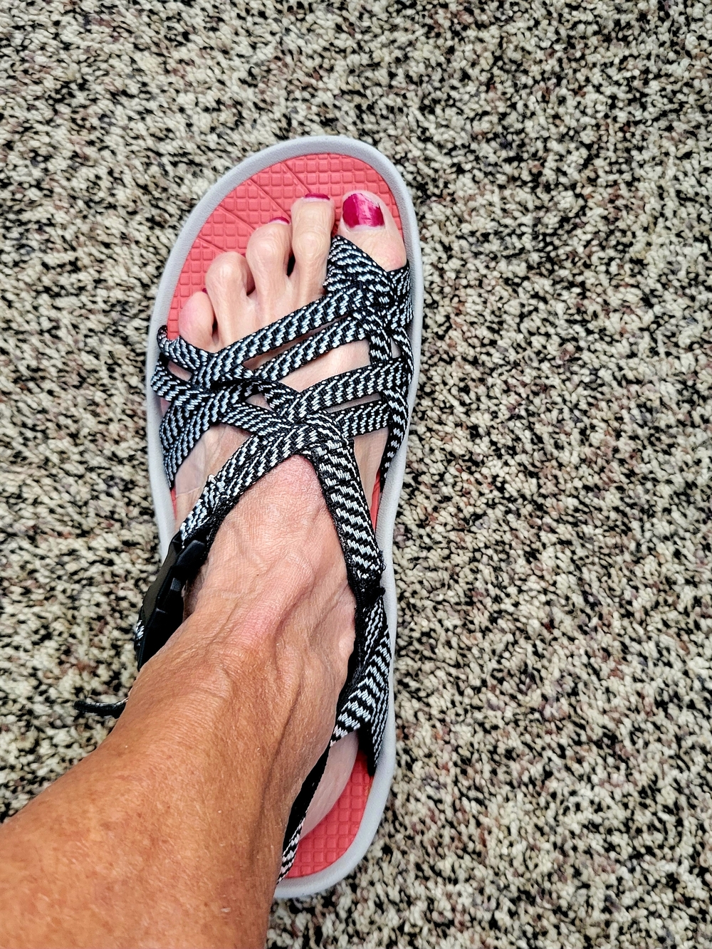 BareTraps Coral Footbed Sandals with Black-and-White Straps